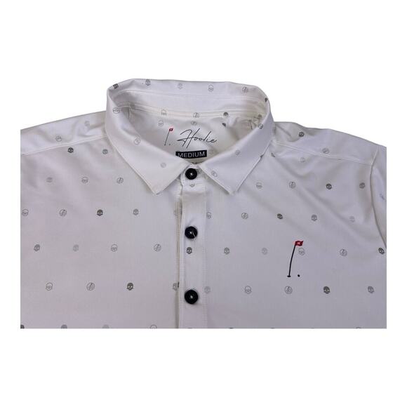 Hoolie Golf Polo Shirt White Size Medium Skulls Made in the USA - Picture 11 of 12